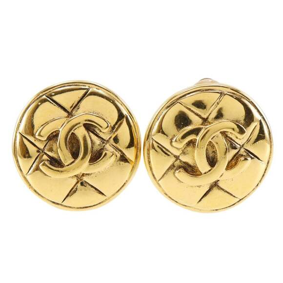 CHANEL Authentic Vintage Gold Logo Earrings